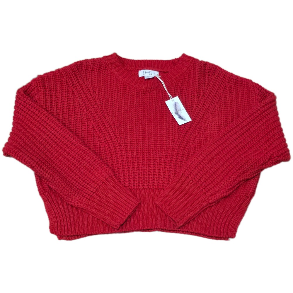 Jessica Simpson Red Chunky Knit Cropped Sweater ST20897-V2 Womens Medium NWT